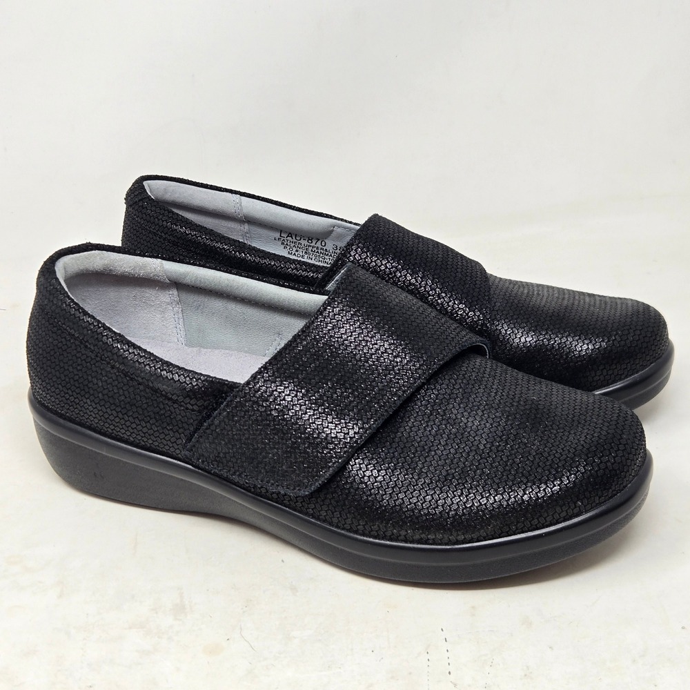 Alegria Lauryn Black Shimmer Leather Slip On Clogs Shoes LAU-870 Womens 38 8-8.5